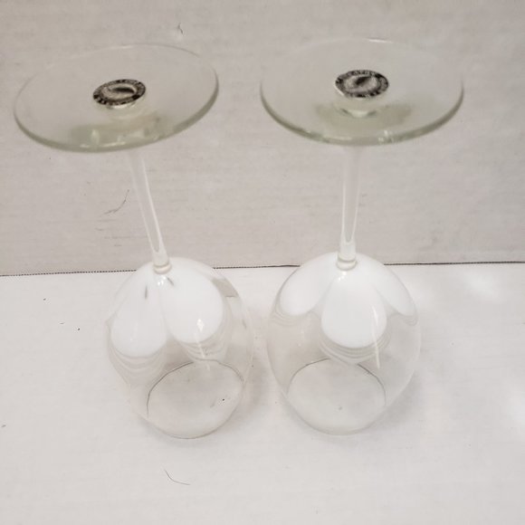 Tall Randy Strong Signed Artist Glass Wine Goblet White pull Clear Wave 80's 85 - Picture 7 of 16